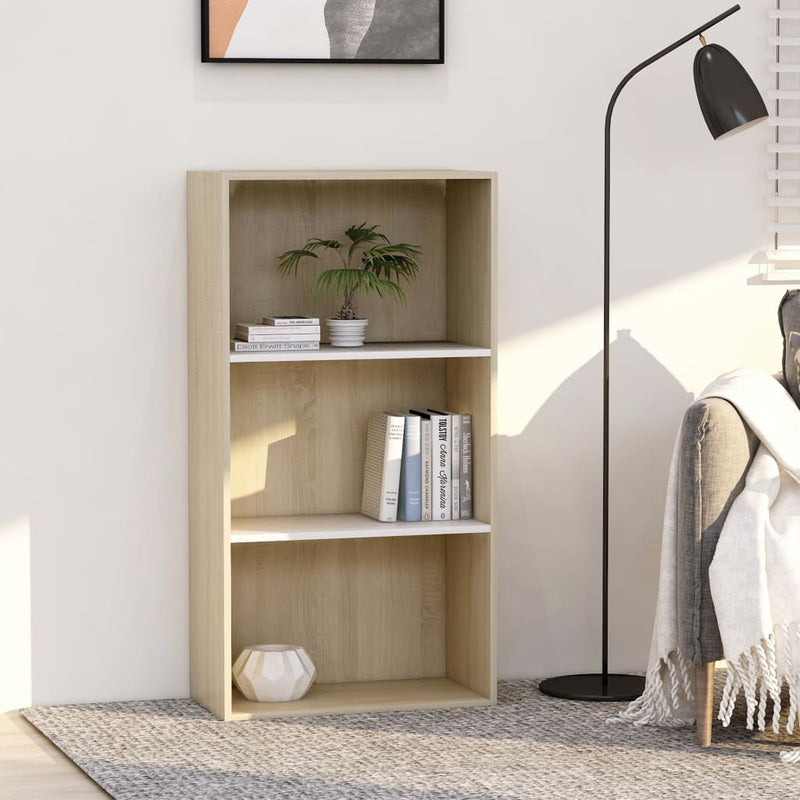 Boekenkast 3 schappen 60x30x114 cm spaanplaat wit sonoma eiken