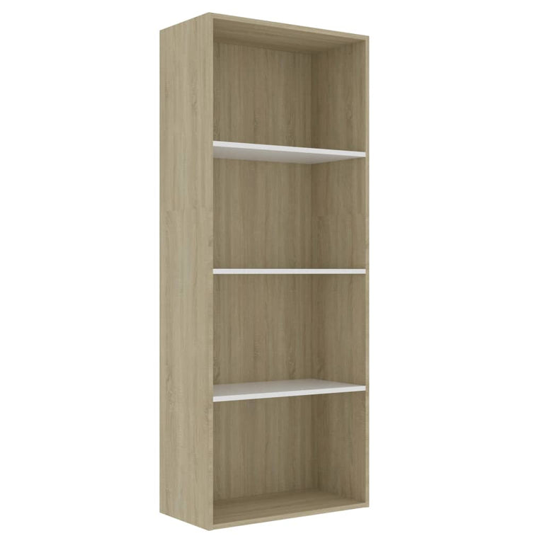 Boekenkast 4 schappen 60x30x151,5 cm spaanplaat wit eikenkleur