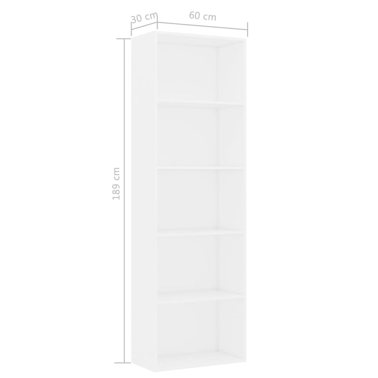Boekenkast met 5 schappen 60x30x189 cm bewerkt hout wit
