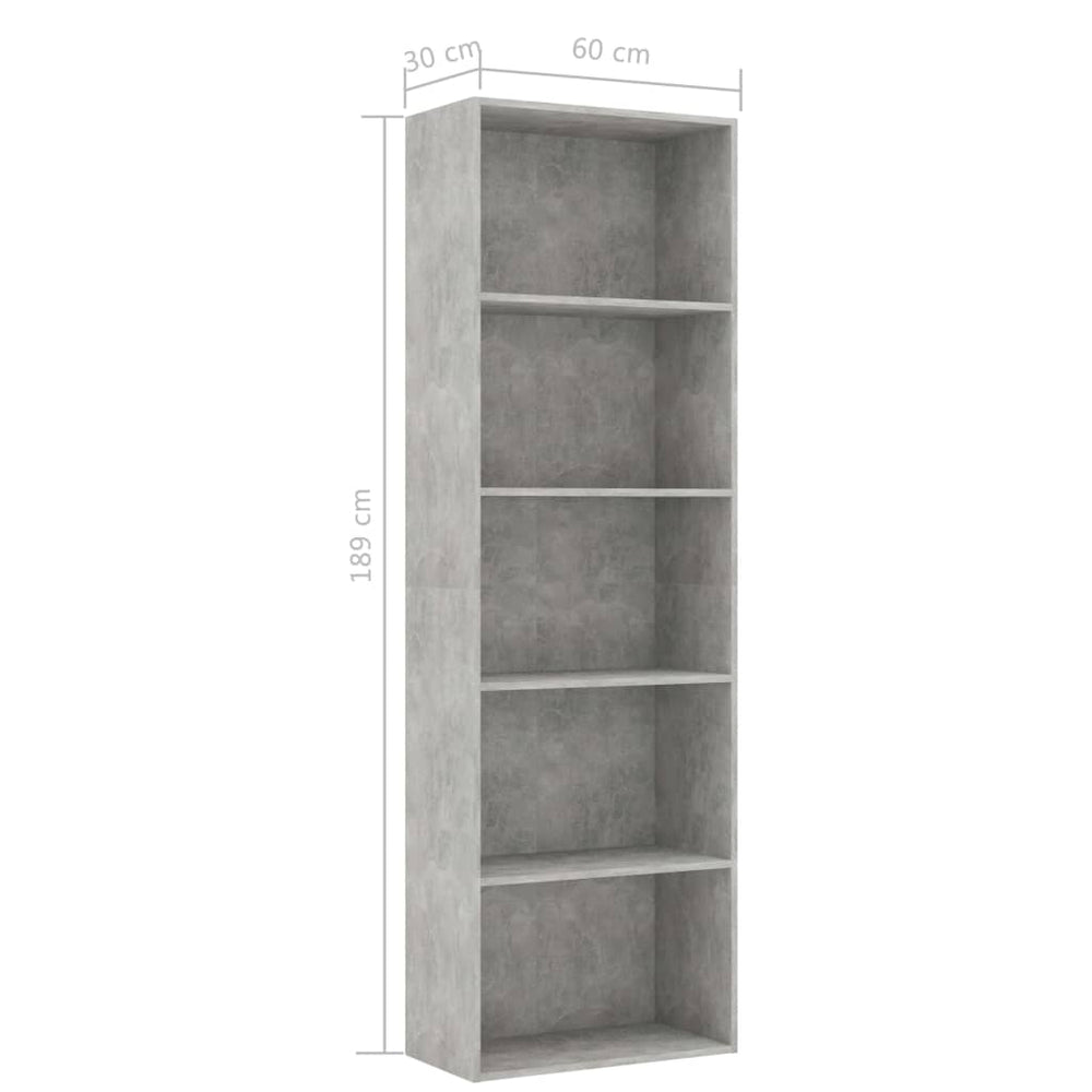 Boekenkast met 5 schappen 60x30x189 cm spaanplaat betongrijs MeubelReus