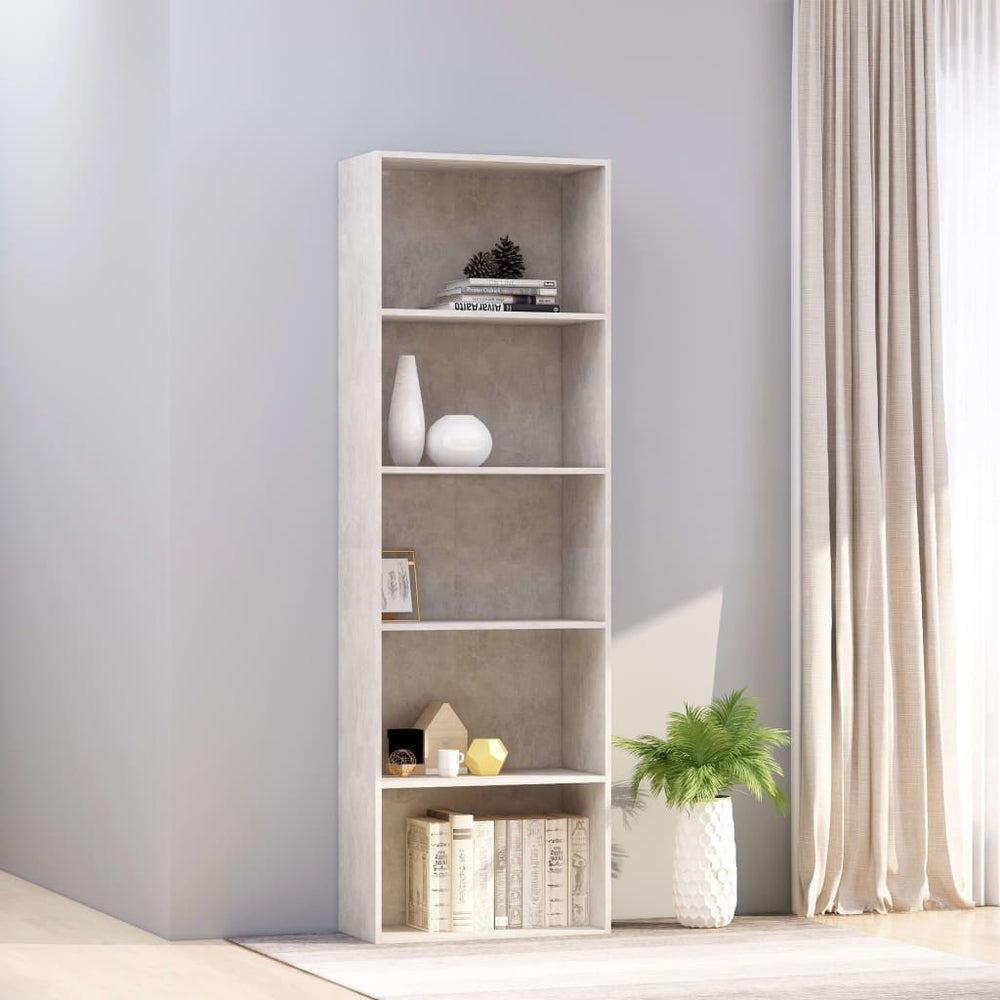 Boekenkast met 5 schappen 60x30x189 cm spaanplaat betongrijs MeubelReus
