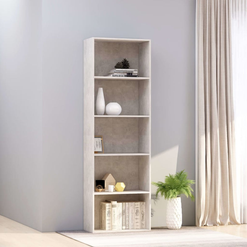Boekenkast met 5 schappen 60x30x189 cm spaanplaat betongrijs MeubelReus