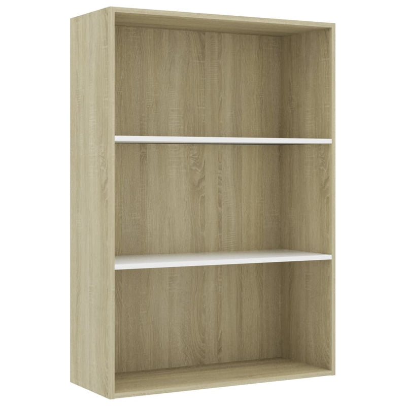 Boekenkast 3 schappen 80x30x114 cm spaanplaat wit sonoma eiken