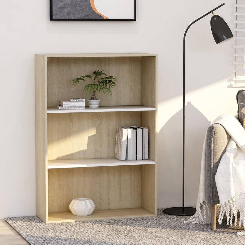 Boekenkast 3 schappen 80x30x114 cm spaanplaat wit sonoma eiken