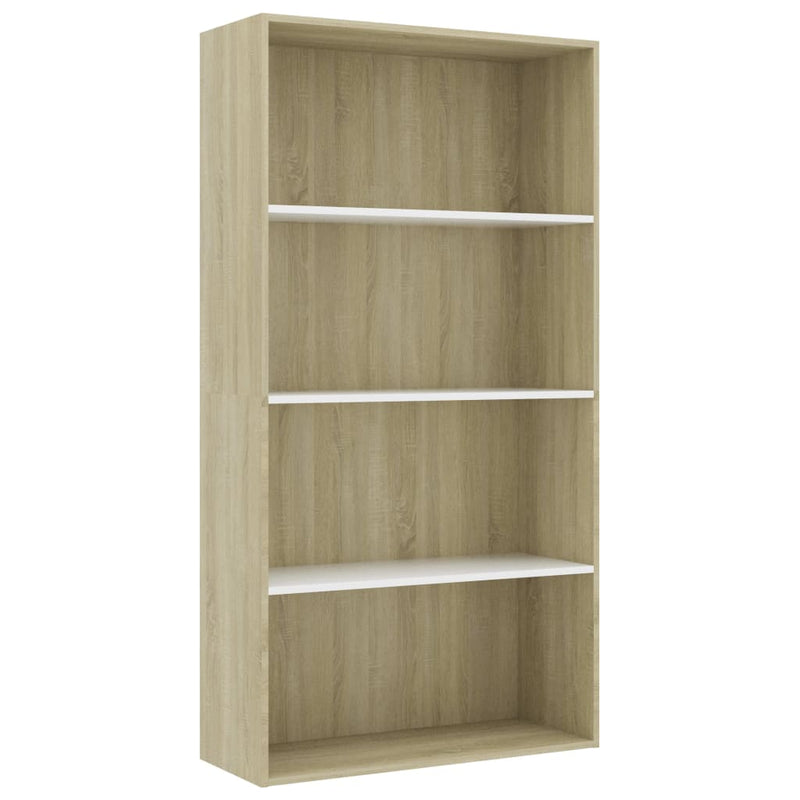 Boekenkast met 4 schappen 80x30x151,5 cm hout wit sonoma eiken