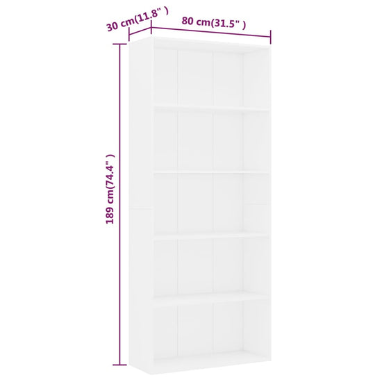 Boekenkast met 5 schappen 80x30x189 cm spaanplaat wit MeubelReus