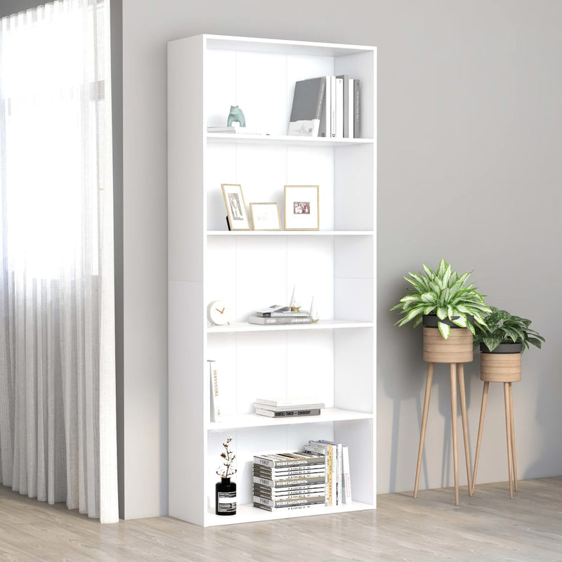 Boekenkast met 5 schappen 80x30x189 cm spaanplaat wit MeubelReus
