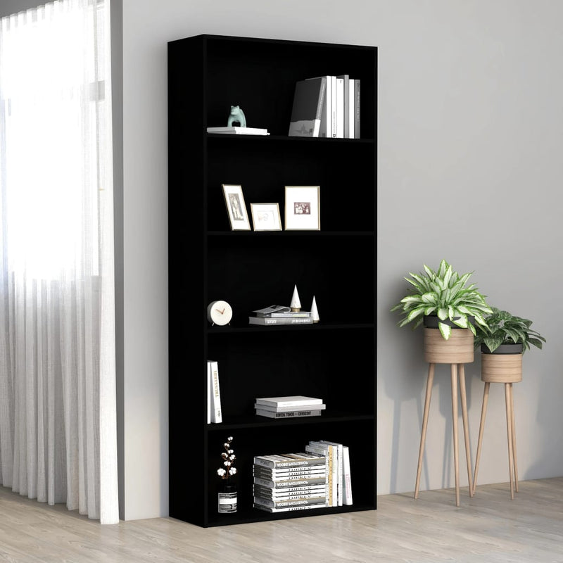 Boekenkast met 5 schappen 80x30x189 cm spaanplaat zwart MeubelReus