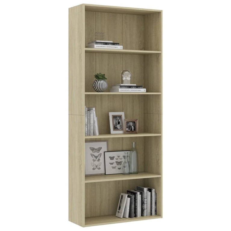 Boekenkast met 5 schappen 80x30x189 cm spaanplaat sonoma eiken