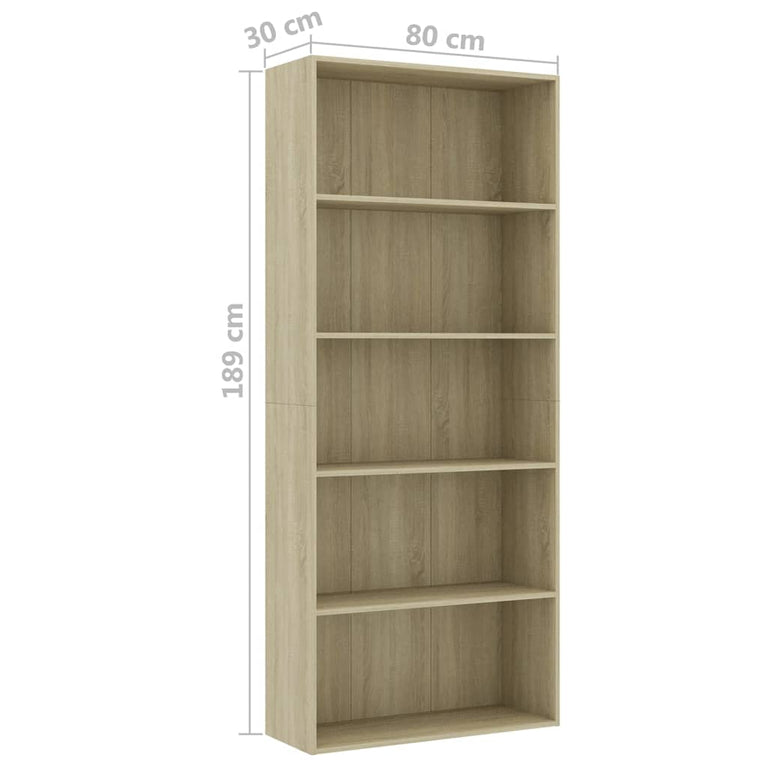 Boekenkast met 5 schappen 80x30x189 cm spaanplaat sonoma eiken