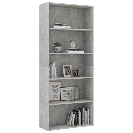 Boekenkast met 5 schappen 80x30x189 cm spaanplaat betongrijs MeubelReus