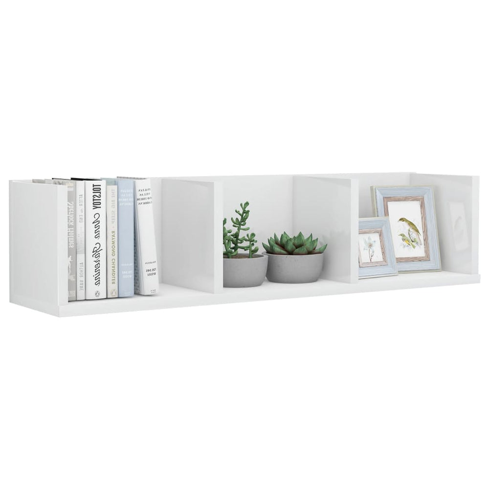 Cd-wandschap 75x18x18 cm bewerkt hout hoogglans wit MeubelReus