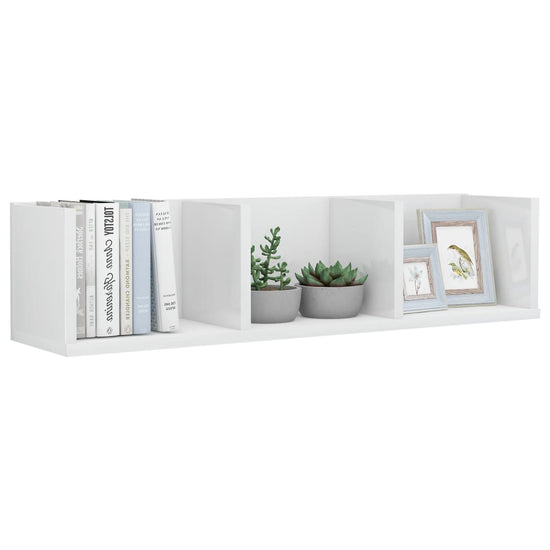 Cd-wandschap 75x18x18 cm bewerkt hout hoogglans wit MeubelReus