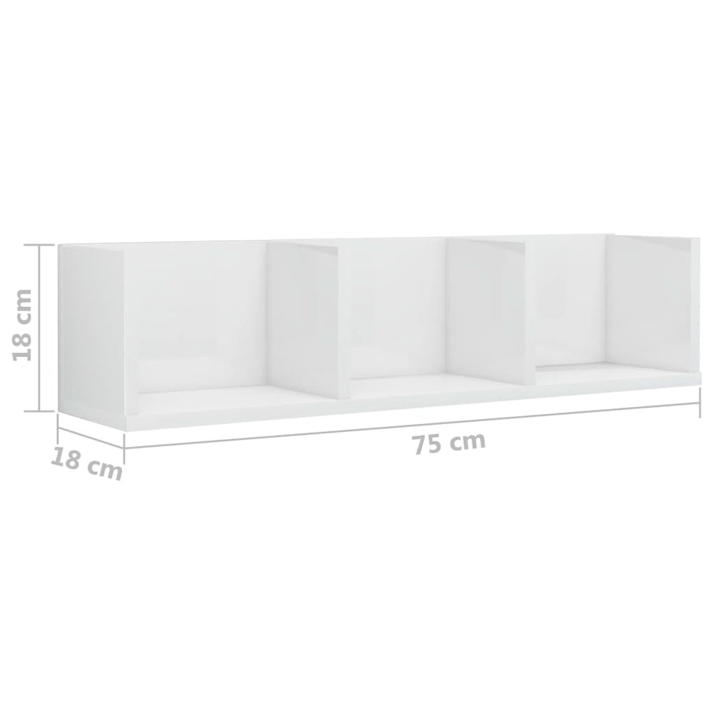 Cd-wandschap 75x18x18 cm bewerkt hout hoogglans wit MeubelReus