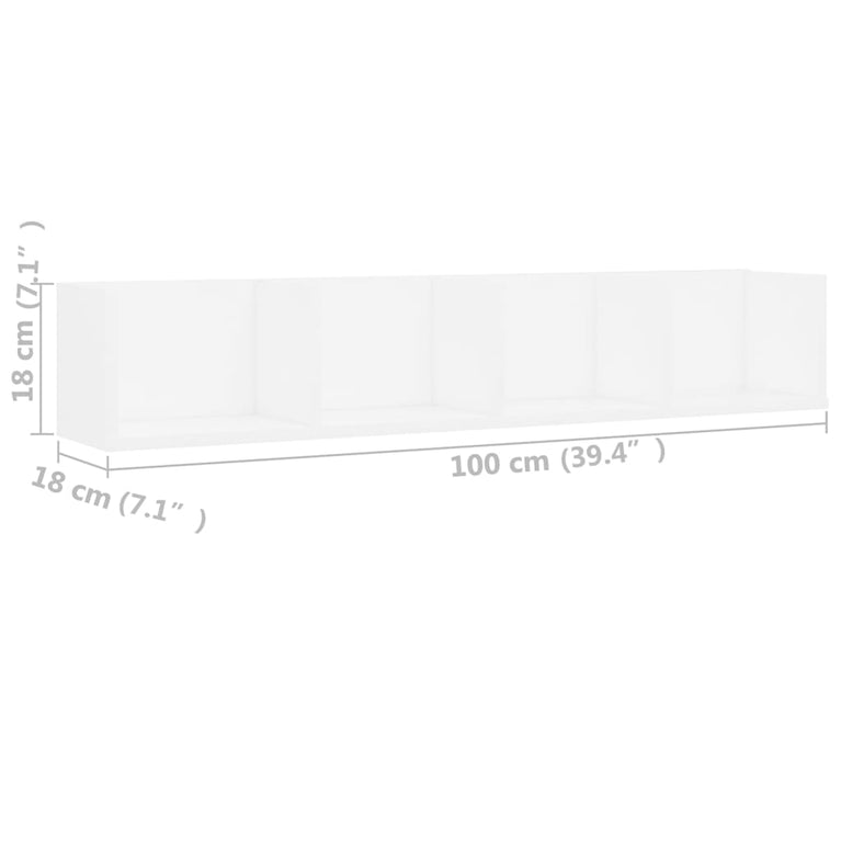Cd-wandschap 100x18x18 cm spaanplaat wit