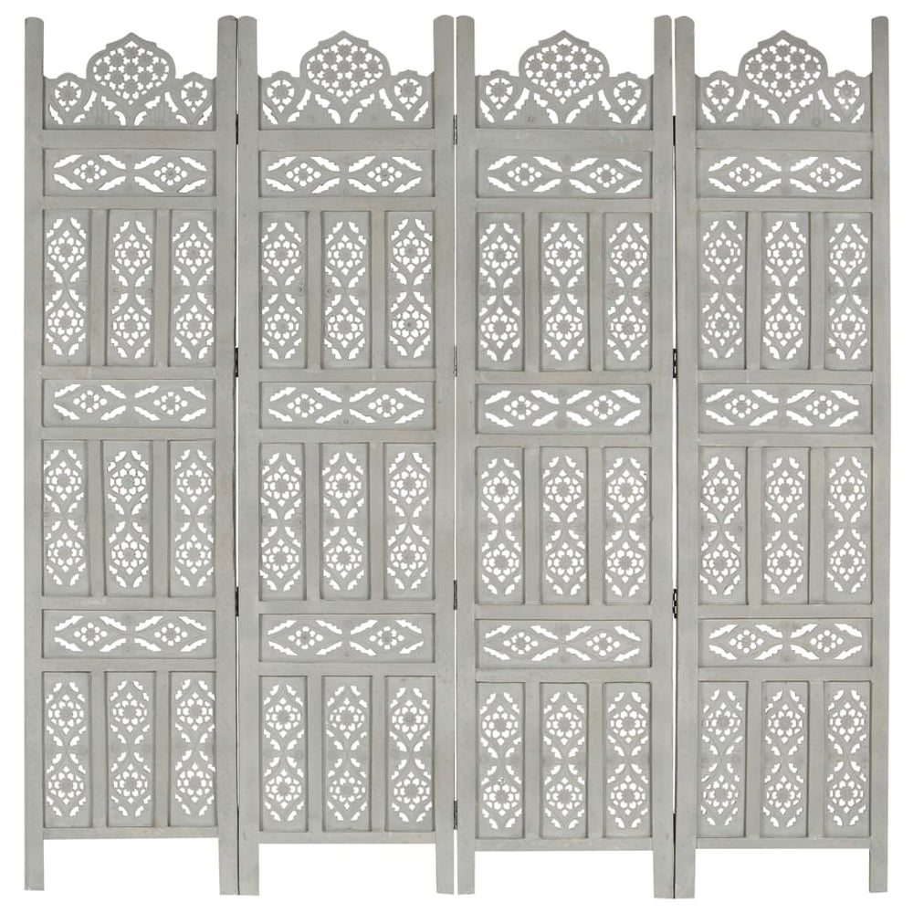 Kamerscherm 4 panelen handgesneden 160x165 cm mangohout grijs MeubelReus