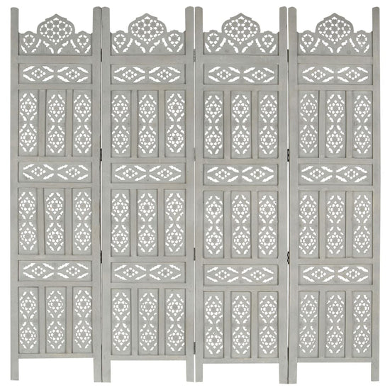 Kamerscherm 4 panelen handgesneden 160x165 cm mangohout grijs MeubelReus