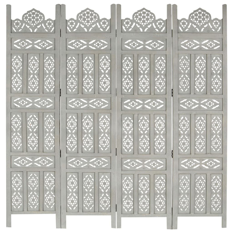 Kamerscherm 4 panelen handgesneden 160x165 cm mangohout grijs MeubelReus
