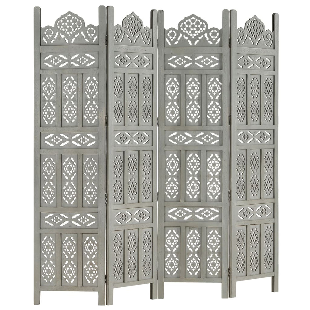 Kamerscherm 4 panelen handgesneden 160x165 cm mangohout grijs MeubelReus