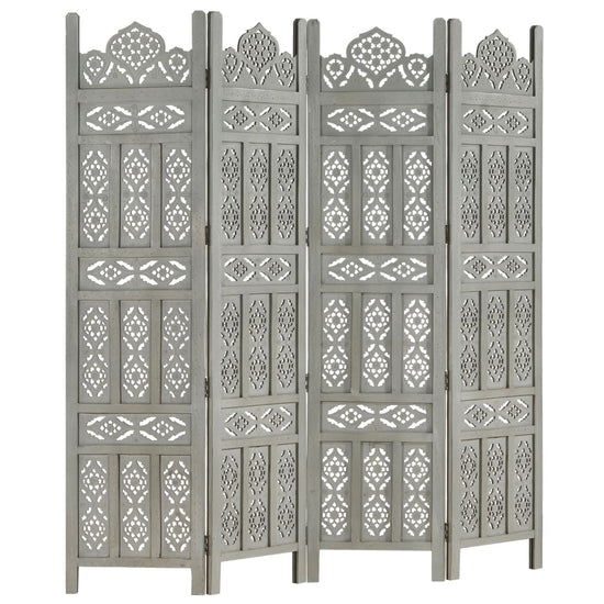 Kamerscherm 4 panelen handgesneden 160x165 cm mangohout grijs MeubelReus