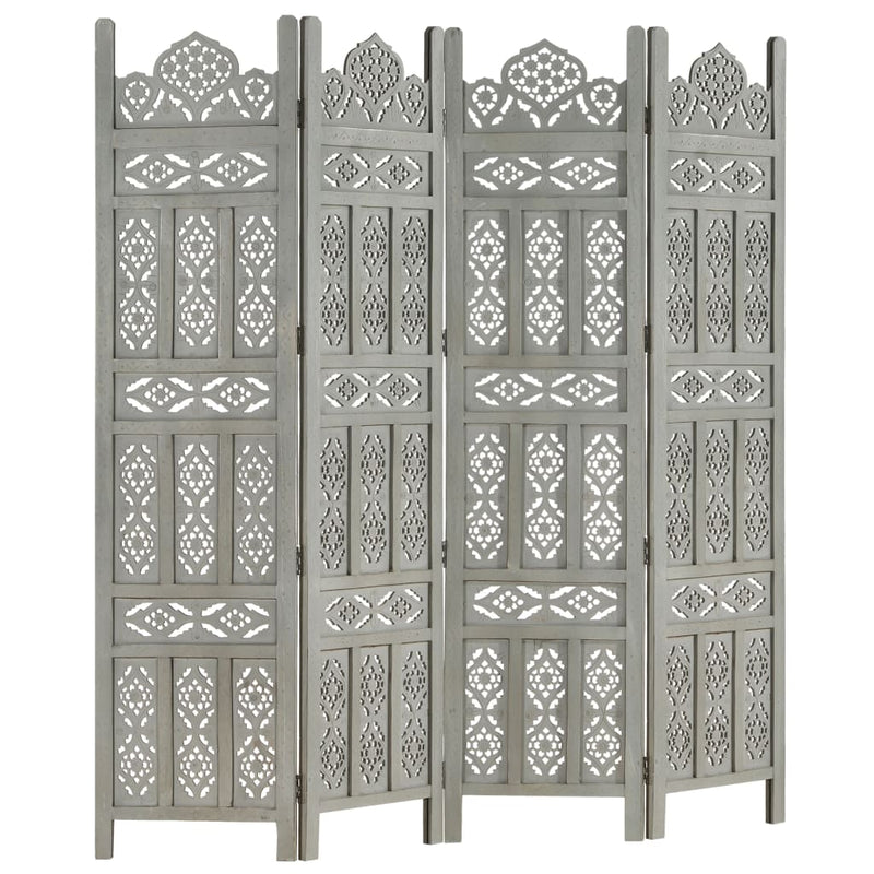 Kamerscherm 4 panelen handgesneden 160x165 cm mangohout grijs MeubelReus