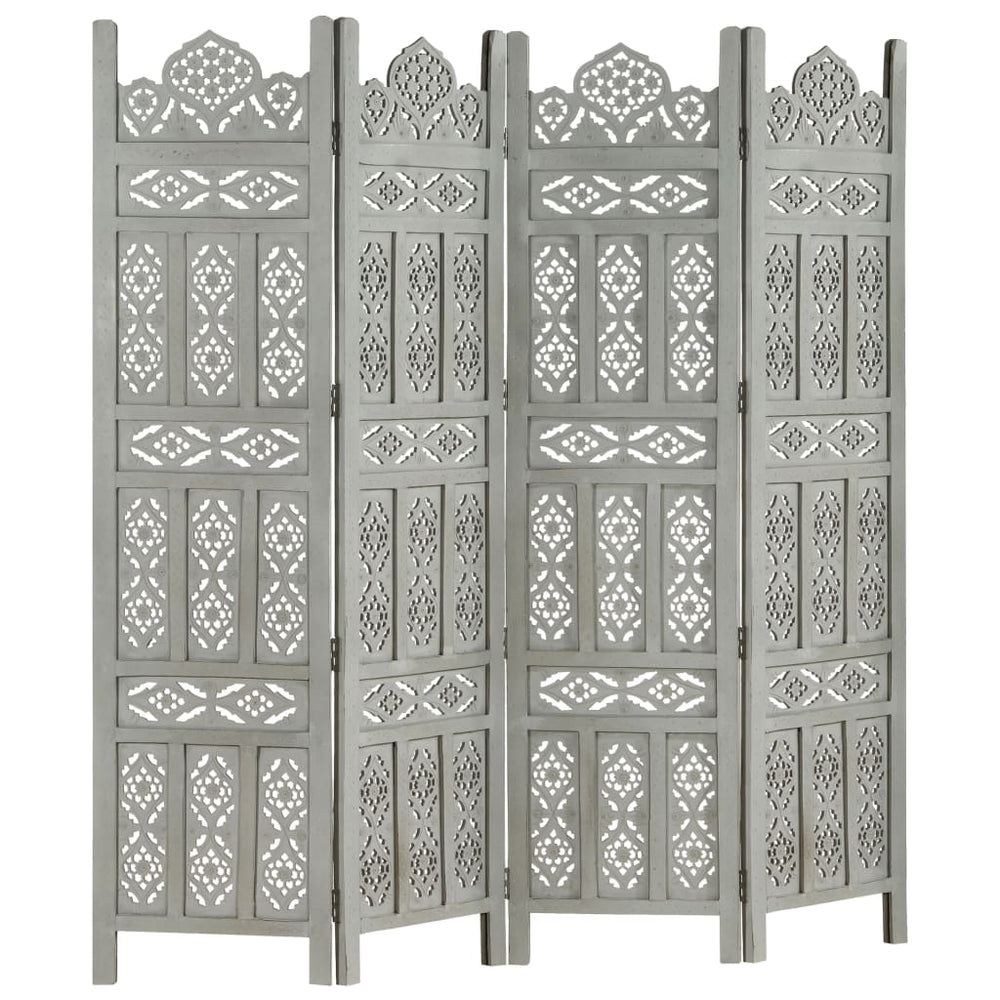 Kamerscherm 4 panelen handgesneden 160x165 cm mangohout grijs MeubelReus