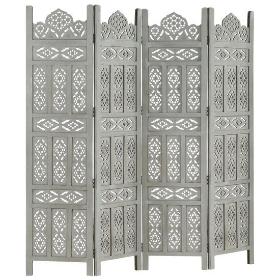 Kamerscherm 4 panelen handgesneden 160x165 cm mangohout grijs MeubelReus