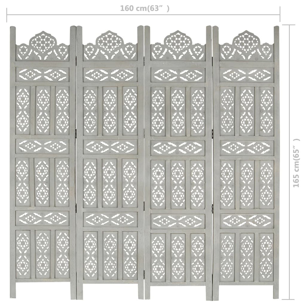 Kamerscherm 4 panelen handgesneden 160x165 cm mangohout grijs MeubelReus