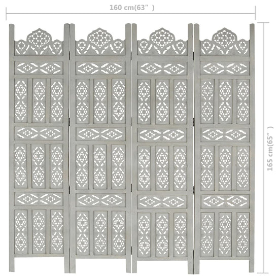 Kamerscherm 4 panelen handgesneden 160x165 cm mangohout grijs MeubelReus