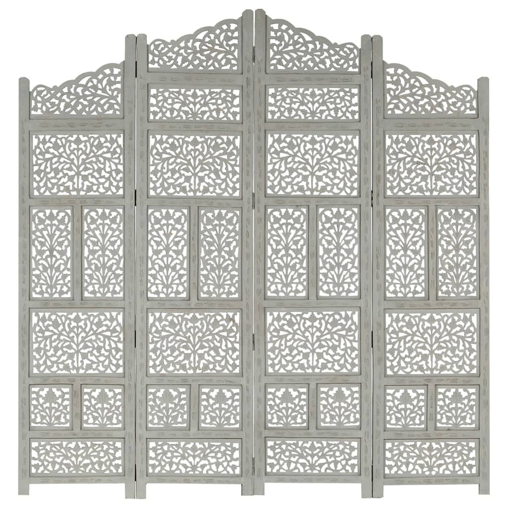 Kamerscherm 4 panelen handgesneden 160x165 cm mangohout grijs MeubelReus