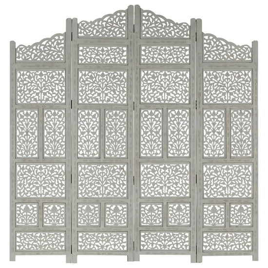 Kamerscherm 4 panelen handgesneden 160x165 cm mangohout grijs MeubelReus
