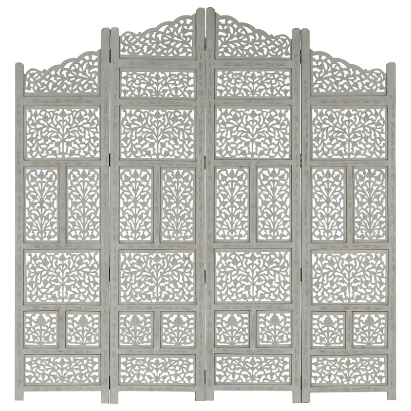 Kamerscherm 4 panelen handgesneden 160x165 cm mangohout grijs MeubelReus