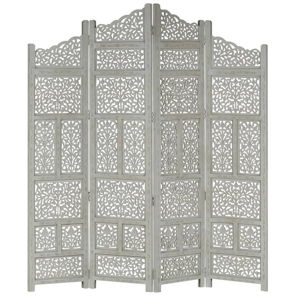 Kamerscherm 4 panelen handgesneden 160x165 cm mangohout grijs MeubelReus
