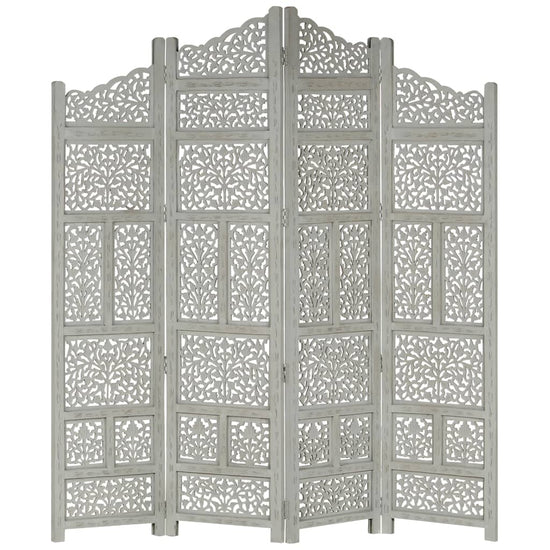 Kamerscherm 4 panelen handgesneden 160x165 cm mangohout grijs MeubelReus