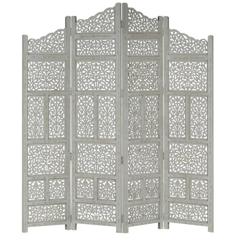 Kamerscherm 4 panelen handgesneden 160x165 cm mangohout grijs MeubelReus