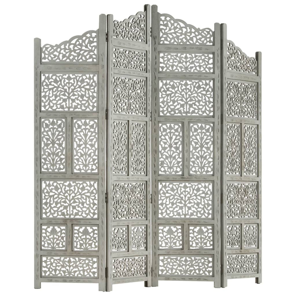 Kamerscherm 4 panelen handgesneden 160x165 cm mangohout grijs MeubelReus