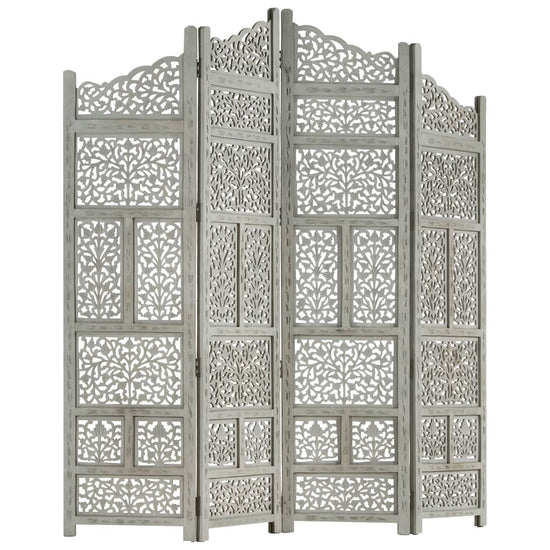 Kamerscherm 4 panelen handgesneden 160x165 cm mangohout grijs MeubelReus