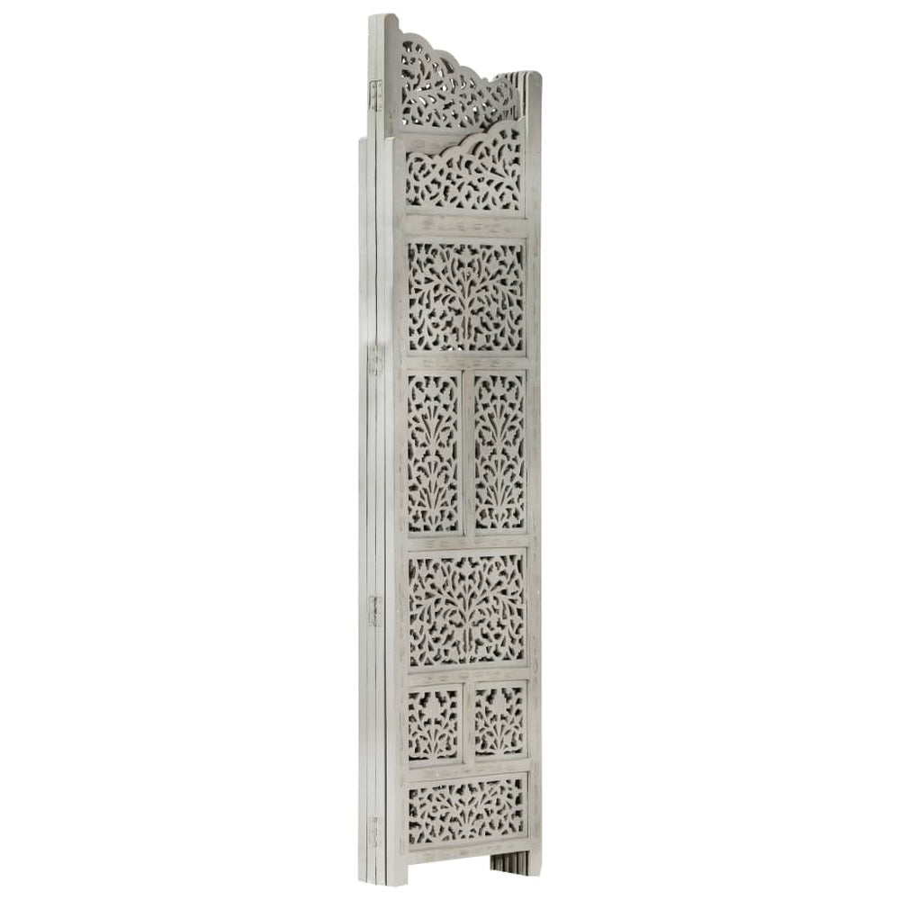Kamerscherm 4 panelen handgesneden 160x165 cm mangohout grijs MeubelReus