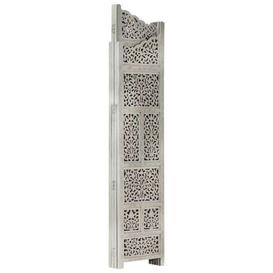 Kamerscherm 4 panelen handgesneden 160x165 cm mangohout grijs MeubelReus