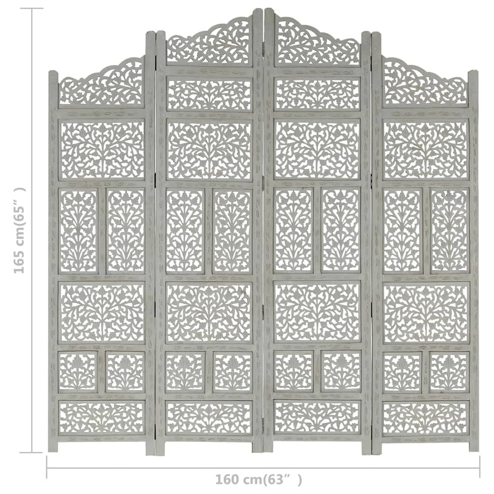Kamerscherm 4 panelen handgesneden 160x165 cm mangohout grijs MeubelReus