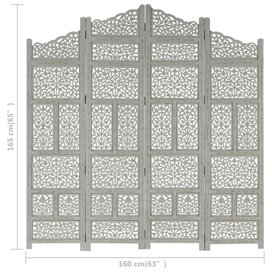 Kamerscherm 4 panelen handgesneden 160x165 cm mangohout grijs MeubelReus
