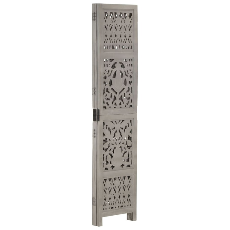 Kamerscherm 3 panelen handgesneden 120x165 cm mangohout grijs