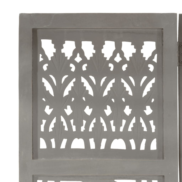 Kamerscherm 3 panelen handgesneden 120x165 cm mangohout grijs