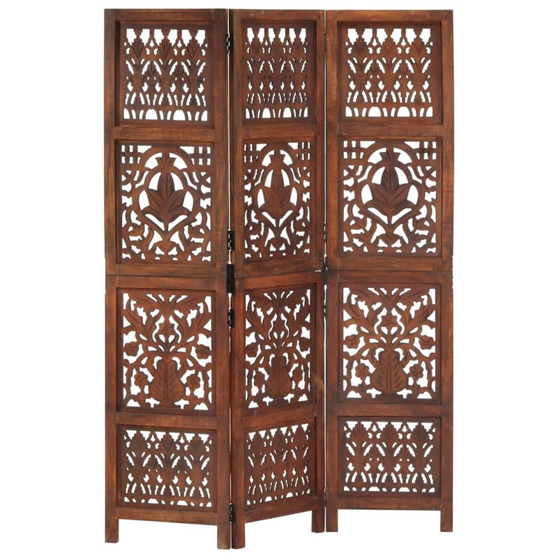 Kamerscherm 3 panelen handgesneden 120x165 cm mangohout bruin