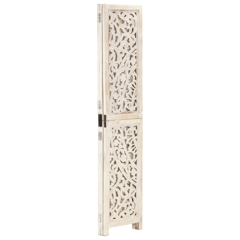 Kamerscherm met 3 panelen handgesneden 120x165 cm mangohout wit