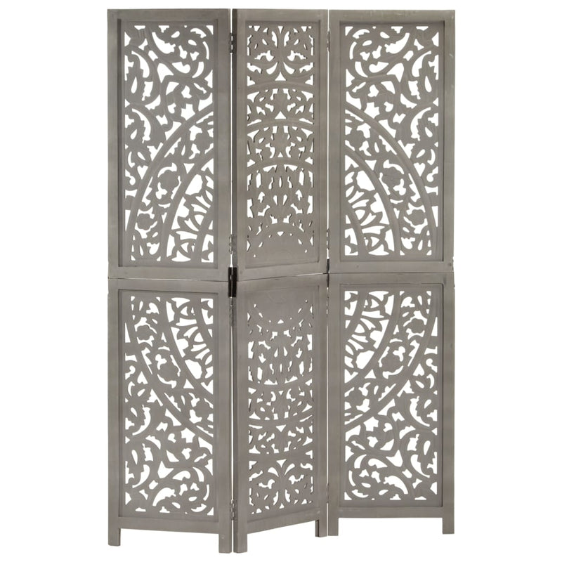 Kamerscherm 3 panelen handgesneden 120x165 cm mangohout grijs