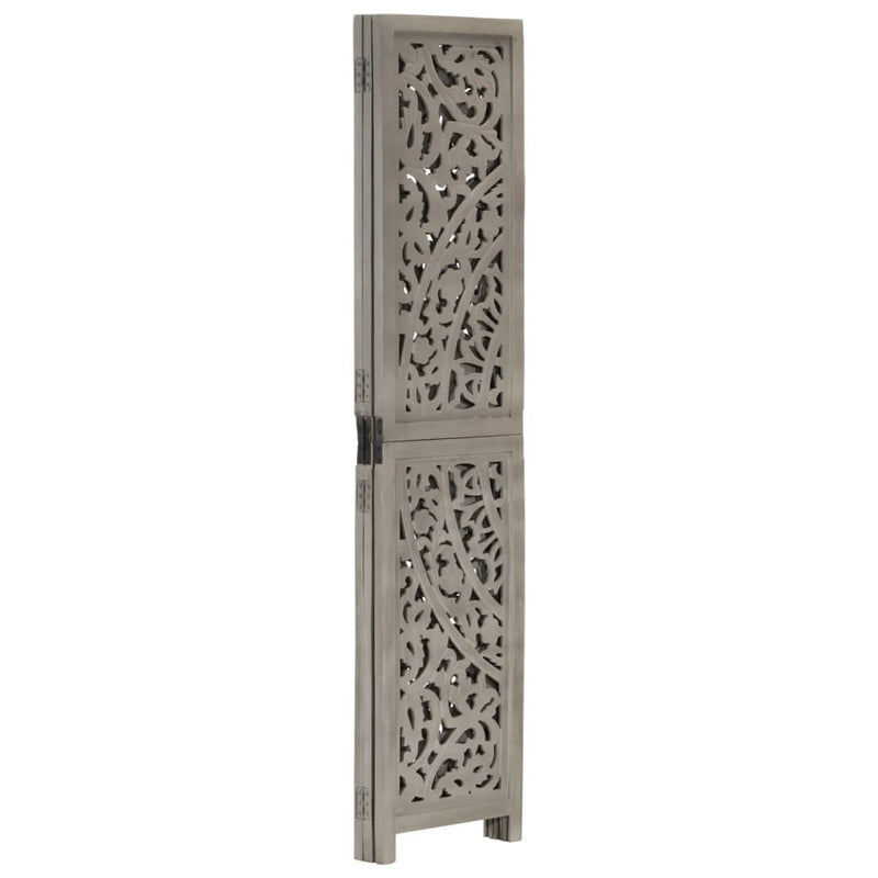 Kamerscherm 3 panelen handgesneden 120x165 cm mangohout grijs