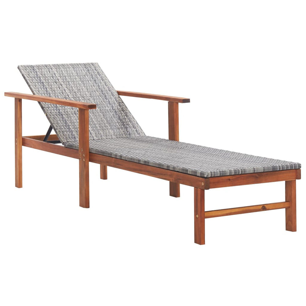 Ligbed poly rattan en massief acaciahout grijs MeubelReus