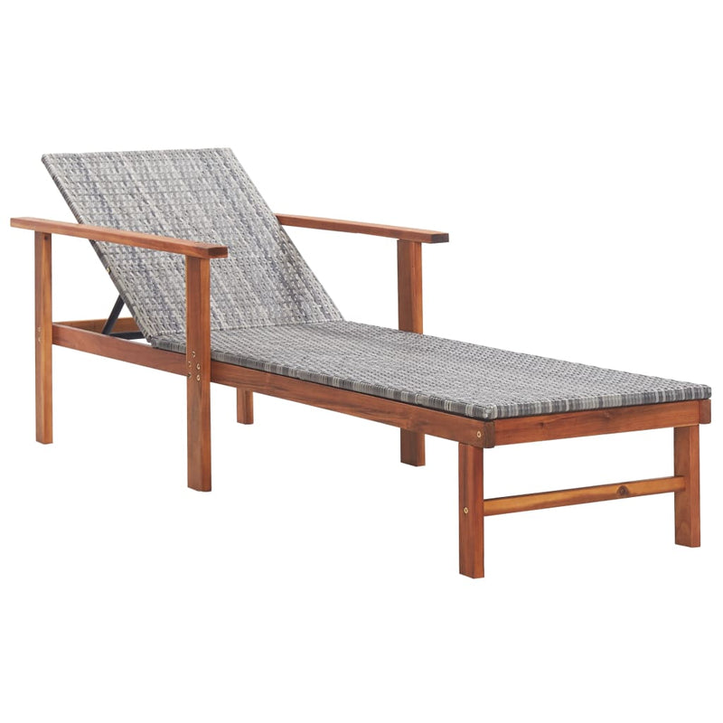 Ligbed poly rattan en massief acaciahout grijs MeubelReus