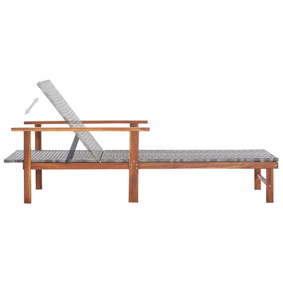 Ligbed poly rattan en massief acaciahout grijs MeubelReus